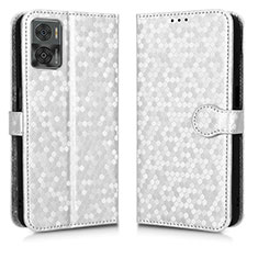 Funda de Cuero Cartera con Soporte Carcasa C01X para Motorola Moto E22i Plata