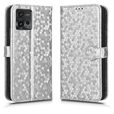 Funda de Cuero Cartera con Soporte Carcasa C01X para Motorola Moto G72 Plata