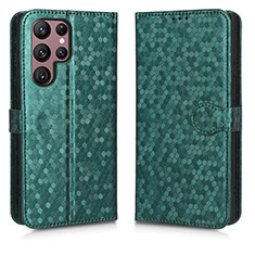 Funda de Cuero Cartera con Soporte Carcasa C01X para Samsung Galaxy S22 Ultra 5G Verde