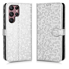 Funda de Cuero Cartera con Soporte Carcasa C01X para Samsung Galaxy S23 Ultra 5G Plata