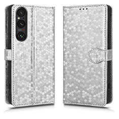 Funda de Cuero Cartera con Soporte Carcasa C01X para Sony Xperia 1 V Plata