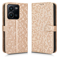 Funda de Cuero Cartera con Soporte Carcasa C01X para Vivo Y35 4G Oro