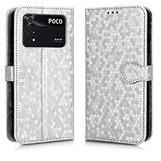 Funda de Cuero Cartera con Soporte Carcasa C01X para Xiaomi Poco M4 Pro 4G Plata