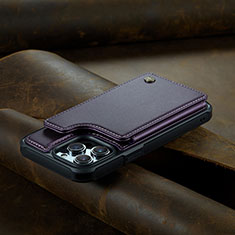 Funda de Cuero Cartera con Soporte Carcasa C02S para Apple iPhone 15 Pro Max Morado