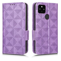 Funda de Cuero Cartera con Soporte Carcasa C02X para Google Pixel 5 XL 5G Morado