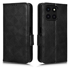 Funda de Cuero Cartera con Soporte Carcasa C02X para Huawei Honor X6a Negro