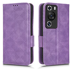 Funda de Cuero Cartera con Soporte Carcasa C02X para Huawei P60 Morado