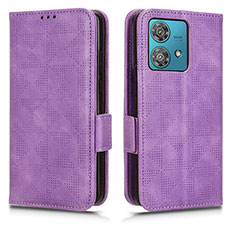 Funda de Cuero Cartera con Soporte Carcasa C02X para Motorola Moto Edge 40 Neo 5G Morado