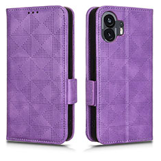 Funda de Cuero Cartera con Soporte Carcasa C02X para Nothing Phone 2 Morado