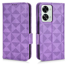 Funda de Cuero Cartera con Soporte Carcasa C02X para OnePlus Nord 2T 5G Morado