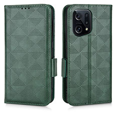 Funda de Cuero Cartera con Soporte Carcasa C02X para Oppo Find X5 5G Verde