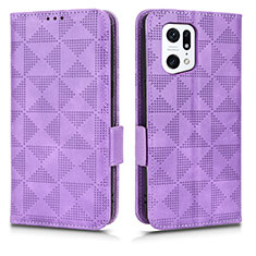 Funda de Cuero Cartera con Soporte Carcasa C02X para Oppo Find X5 Pro 5G Morado