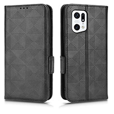 Funda de Cuero Cartera con Soporte Carcasa C02X para Oppo Find X5 Pro 5G Negro