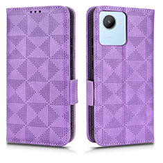 Funda de Cuero Cartera con Soporte Carcasa C02X para Realme C30 Morado