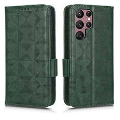 Funda de Cuero Cartera con Soporte Carcasa C02X para Samsung Galaxy S22 Ultra 5G Verde