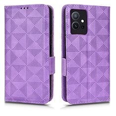 Funda de Cuero Cartera con Soporte Carcasa C02X para Vivo T1 5G India Morado