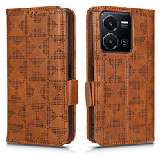 Funda de Cuero Cartera con Soporte Carcasa C02X para Vivo Y35 4G Marron