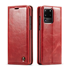 Funda de Cuero Cartera con Soporte Carcasa C03S para Samsung Galaxy S20 Ultra 5G Rojo