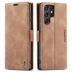 Funda de Cuero Cartera con Soporte Carcasa C03S para Samsung Galaxy S25 Ultra 5G Marron Claro