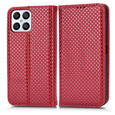 Funda de Cuero Cartera con Soporte Carcasa C03X para Huawei Honor X8 4G Rojo