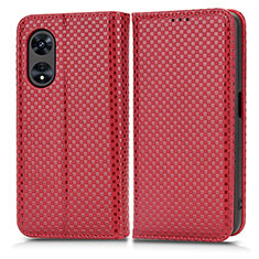 Funda de Cuero Cartera con Soporte Carcasa C03X para Oppo A18 Rojo