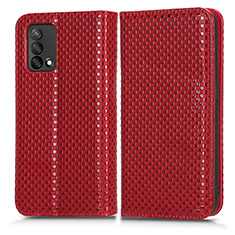 Funda de Cuero Cartera con Soporte Carcasa C03X para Oppo F19s Rojo