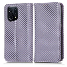 Funda de Cuero Cartera con Soporte Carcasa C03X para Oppo Find X5 5G Morado