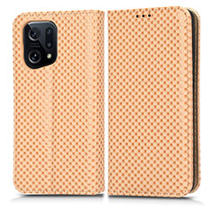 Funda de Cuero Cartera con Soporte Carcasa C03X para Oppo Find X5 5G Oro