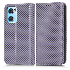 Funda de Cuero Cartera con Soporte Carcasa C03X para Oppo Find X5 Lite 5G Morado