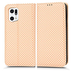 Funda de Cuero Cartera con Soporte Carcasa C03X para Oppo Find X5 Pro 5G Oro