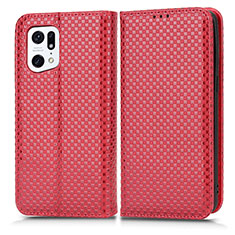 Funda de Cuero Cartera con Soporte Carcasa C03X para Oppo Find X5 Pro 5G Rojo