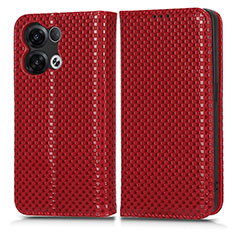 Funda de Cuero Cartera con Soporte Carcasa C03X para Oppo Reno9 5G Rojo