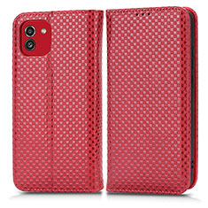 Funda de Cuero Cartera con Soporte Carcasa C03X para Samsung Galaxy A03 Rojo