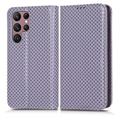 Funda de Cuero Cartera con Soporte Carcasa C03X para Samsung Galaxy S22 Ultra 5G Morado