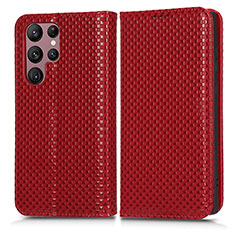 Funda de Cuero Cartera con Soporte Carcasa C03X para Samsung Galaxy S23 Ultra 5G Rojo