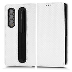 Funda de Cuero Cartera con Soporte Carcasa C03X para Samsung Galaxy Z Fold3 5G Blanco