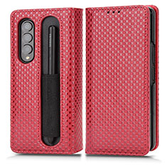 Funda de Cuero Cartera con Soporte Carcasa C03X para Samsung Galaxy Z Fold3 5G Rojo