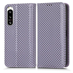 Funda de Cuero Cartera con Soporte Carcasa C03X para Sony Xperia 5 IV Morado