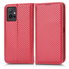 Funda de Cuero Cartera con Soporte Carcasa C03X para Vivo T1 5G India Rojo