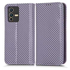 Funda de Cuero Cartera con Soporte Carcasa C03X para Vivo V23 5G Morado