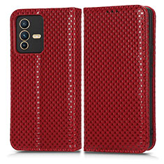 Funda de Cuero Cartera con Soporte Carcasa C03X para Vivo V23 5G Rojo