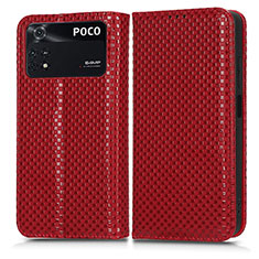 Funda de Cuero Cartera con Soporte Carcasa C03X para Xiaomi Poco M4 Pro 4G Rojo