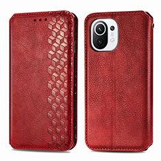 Funda de Cuero Cartera con Soporte Carcasa C04 para Xiaomi Mi 11 Lite 5G NE Rojo