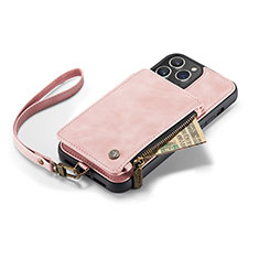 Funda de Cuero Cartera con Soporte Carcasa C04S para Apple iPhone 14 Pro Max Oro Rosa