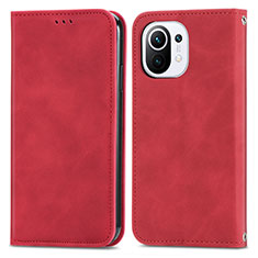 Funda de Cuero Cartera con Soporte Carcasa C05 para Xiaomi Mi 11 5G Rojo