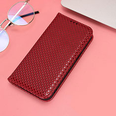 Funda de Cuero Cartera con Soporte Carcasa C06X para Huawei Honor X7 Rojo