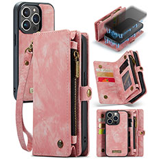 Funda de Cuero Cartera con Soporte Carcasa C07S para Apple iPhone 16 Pro Max Oro Rosa