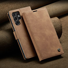 Funda de Cuero Cartera con Soporte Carcasa C10S para Samsung Galaxy S21 Ultra 5G Marron Claro