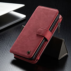 Funda de Cuero Cartera con Soporte Carcasa C12S para Samsung Galaxy S25 5G Rojo