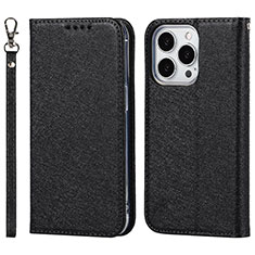 Funda de Cuero Cartera con Soporte Carcasa D01T para Apple iPhone 13 Pro Max Negro